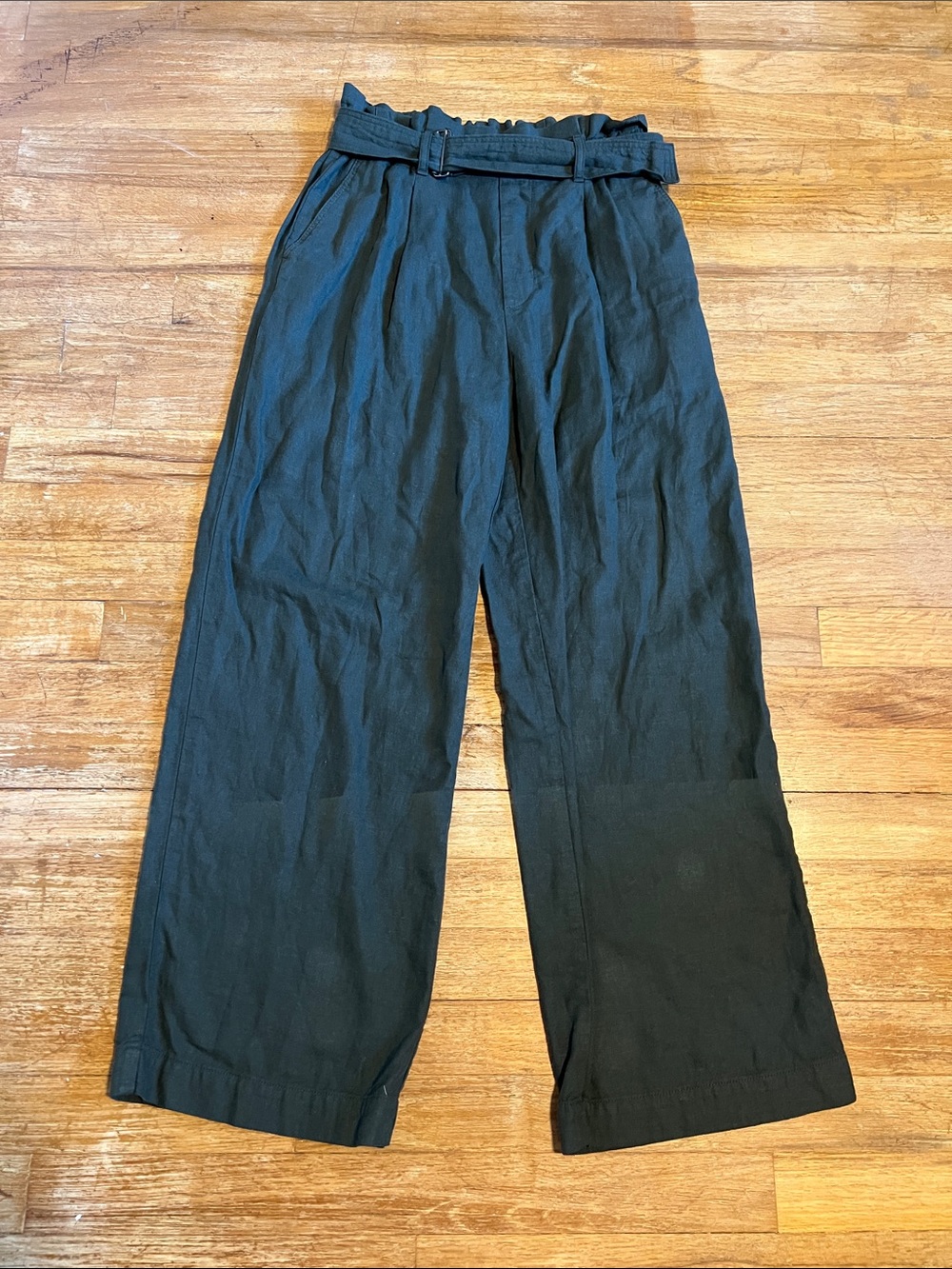 UNIQLO Belted Linen Rayon Wide Leg Pants Green size xs
